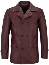 KRIEGSMARINE Herren Ledermantel German WW2 Long Jacket Cherry Cowhide Pea Coat