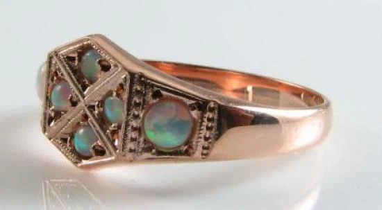 9K 9CT Anillo Cluster Ópalo Rosa Oro Rosa Estilo Art Déco INS T 1/2