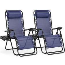 Set of 2 Portable Zero Gravity Lounge Chairs with Adjustable Pillow/ Cup Holder
