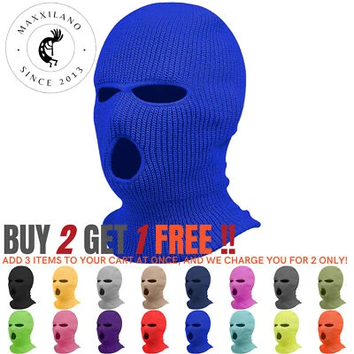 Winter Ski Mask 3 Hole Knitted Skull Balaclava Beanie Hat Men Outdoor Sports Cap