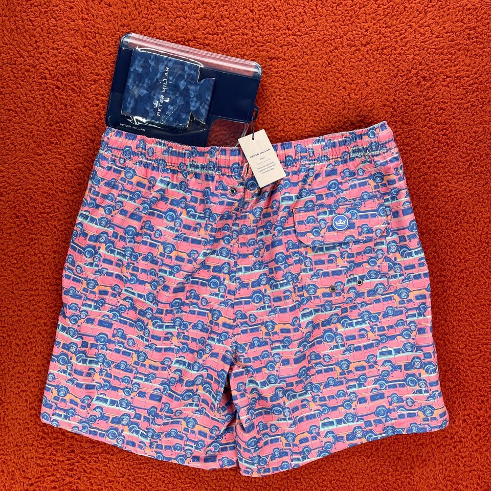PETER MILLAR Mens LARGE Swim Trunks Shorts Off Roadin' Pink Multicolor
