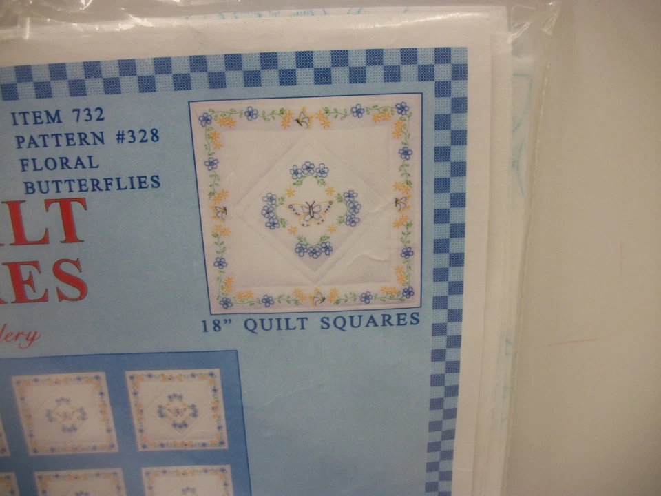 NOS Dempsey 18" Quilt Squares Embroidery Kit Floral Butterflies Pattern MIP - Image 2 of 2
