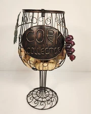 Wire Wine Glass Shaped Wine Cork Cage Display Holder 12" Tall Decorative