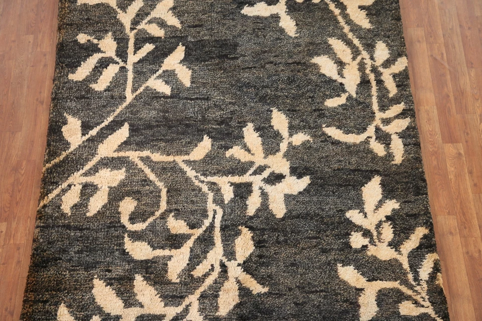 Floral Transitional Nature Print Moroccan Area Rug 6'x8' Hand-made Jute Carpet - Image 3 of 4