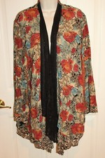 Vtg CAROLE LITTLE Art To Wear Open Lace Collar Duster Cardigan Kimono Sz 10
