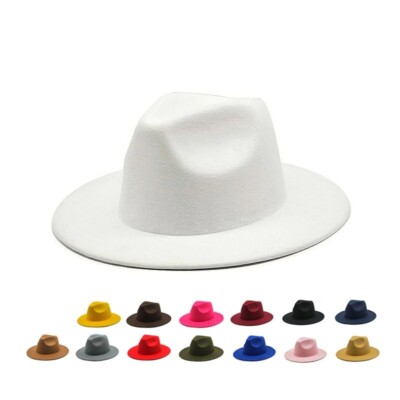 Autumn Winter Felt Hats Womens Fedora Wide Brim Hat Lady Church Jazz cap  56-58cm