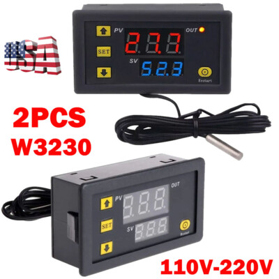 2X W3230 AC110-220V High Precision Digital Temperature Controller Thermostat US