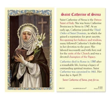 Laminated St. Catherine of Siena Holy Prayer Card Catholic