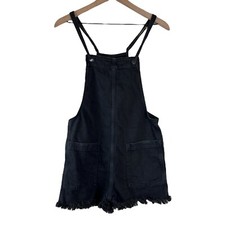 Aerie Black Gray Frayed Hem Double Strap Shortall Overall Romper Size XS