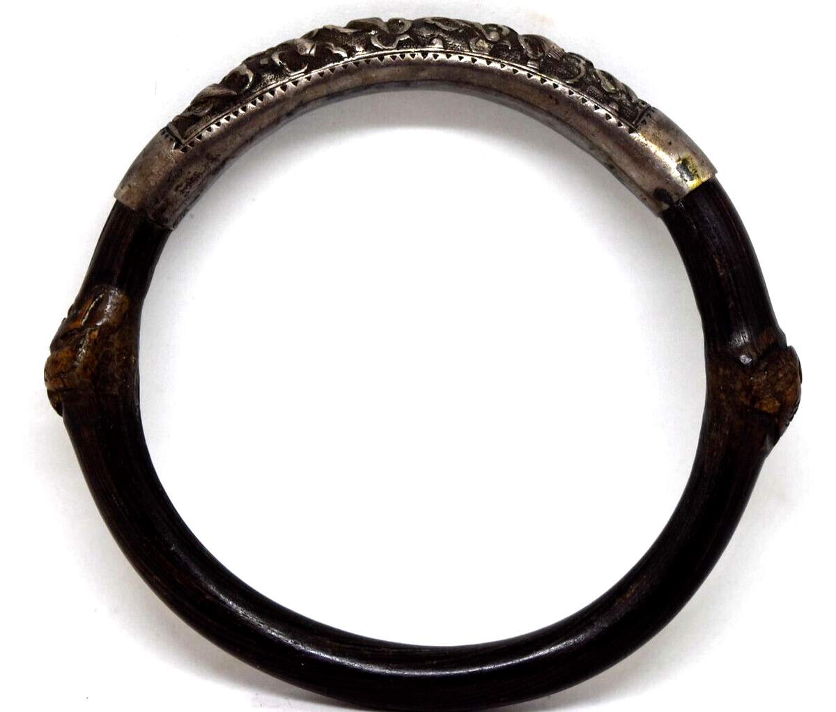 Bracelet Ancien En Argent Massif Et Bambou - Vintage Chinois - Occasion