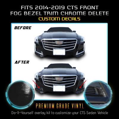 Fit 14-19 CTS Fog Light Bezel Trim Chrome Delete Blackout Vinyl Kit Gloss Black
