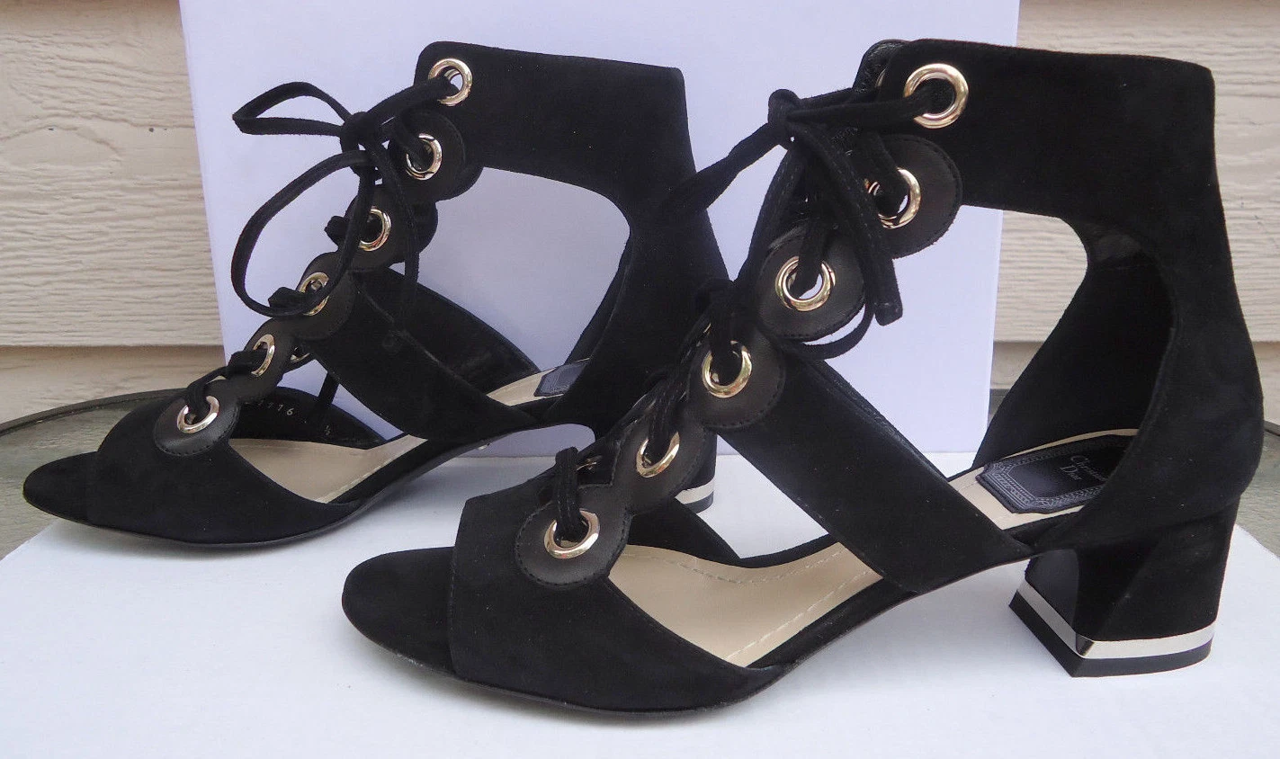 NEUF bottines à lacets en cuir daim noir découpées Christian Dior 37,5 épices