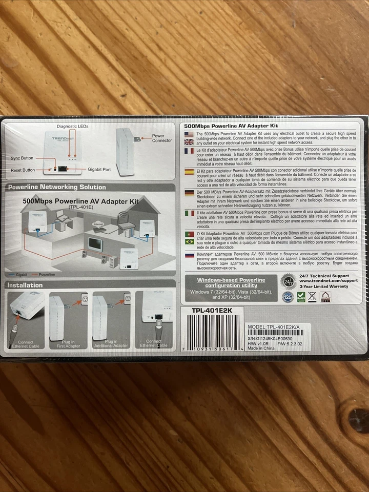 TRENDnet TPL-401E2K 500Mbps Powerline Ethernet AV Adapter Kit HD Streaming New - Image 3 of 4