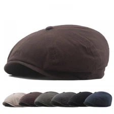 Men Cotton Summer Gatsby Duckbill Ivy Flat Octagonal Hat Sun Newsboy Peaked Cap
