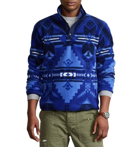 Polo Ralph Lauren Aztec Southwest Henley Shirt Long Sleeve Blue Cotton Men's M - Picture 3 of 10