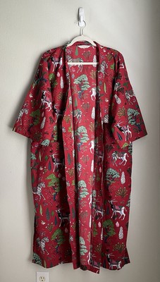 Anthropologie Printfresh Robe Size S/M Antelope Forest Animal MISSING BELT