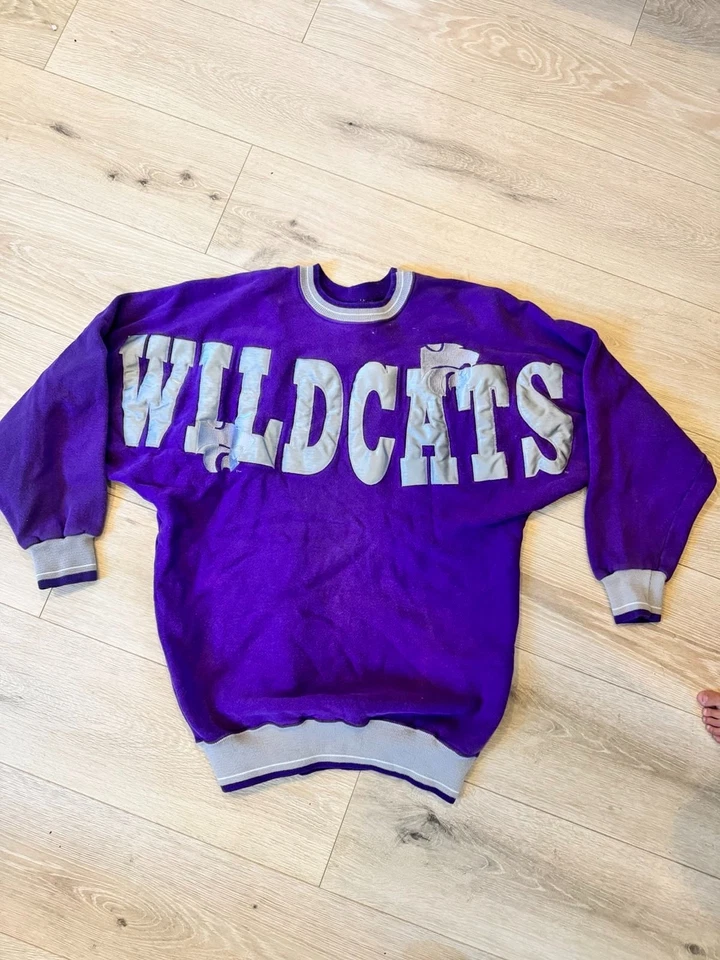 Vintage M Kansas State Wildcats Sweatshirt Purple Legends Athletic 90s NCAA USA - Image 2 of 3