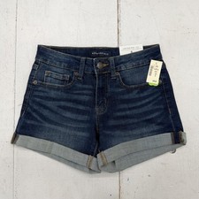 Aeropostale Shorts Womens 4 Juniors Blue Low Rise Midi 3.5" Cuffed Stretch Denim