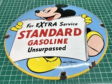 VINTAGE DISNEY MICKEY MOUSE PORCELAIN SIGN PUMP PLATE GAS STATION OIL SERVICE