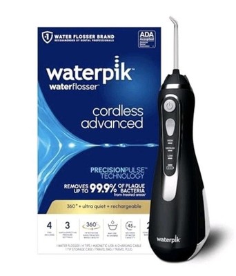 Waterpik Cordless Advanced 2.0 Water Flosser 4 Tips Black Tooth Defender WP-582