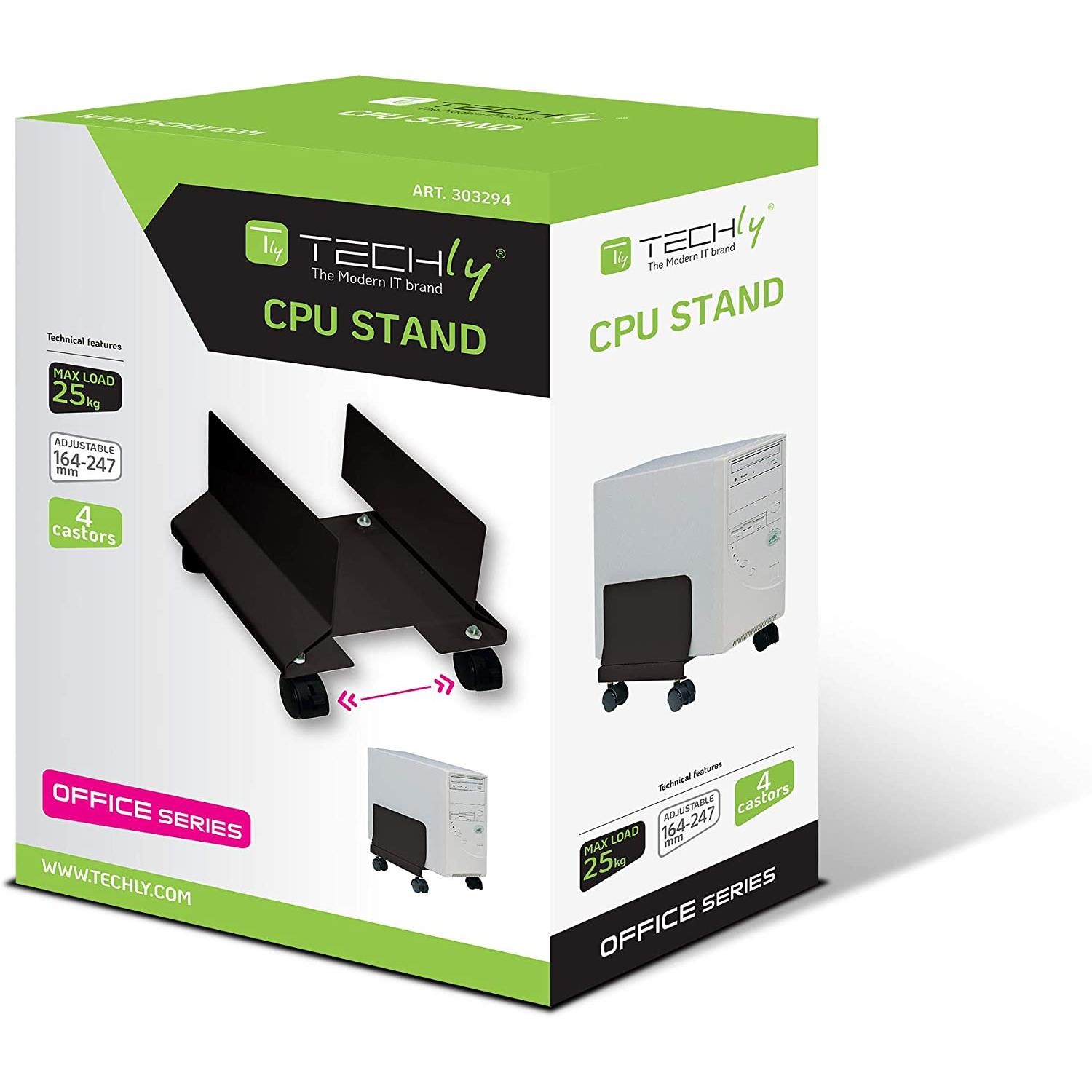 Support CPU Techly ICA-CS-34 en acier noir pour un bureau de télétravail épuré