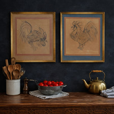 Pair Vintage Framed Rooster Prints J McIntosh 1973 Kitchen Wall Art
