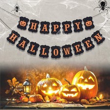 ERKOON Happy Halloween Banner Bunting with 4.3 x 5.9 inches, Black, Orange