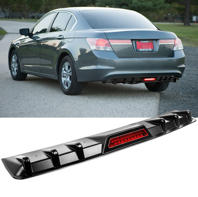 For Honda Accord Sedan Glossy Black Rear Bumper Diffuser Lip w/Led Brake Light