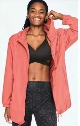 UNDERCOVER Victorias Secret ROSA rosa pesca manica lunga con cappuccio impermeabile giacca anorak M