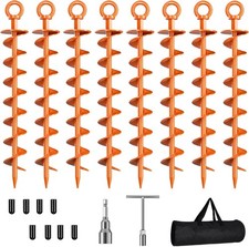 Ground Anchor Screw in, 8 Pack Spiral Trampoline Anchors with Nut and Tool Sw...