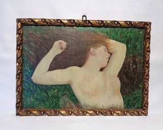 Altes Öl Bild Gemälde Frau Mädchen im Gras Akt Erotik signiert um 1940 Dachboden