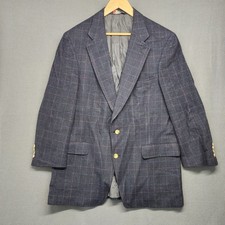 Vintage Austin Reed Sport Coat Blazer Mens 42 Short Blue Plaid Union Made USA