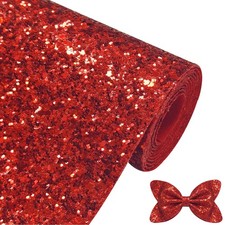 Christmas Red Chunky Glitter Faux Leather Fabric Roll 12 x 52 inch, Shiny Cra...