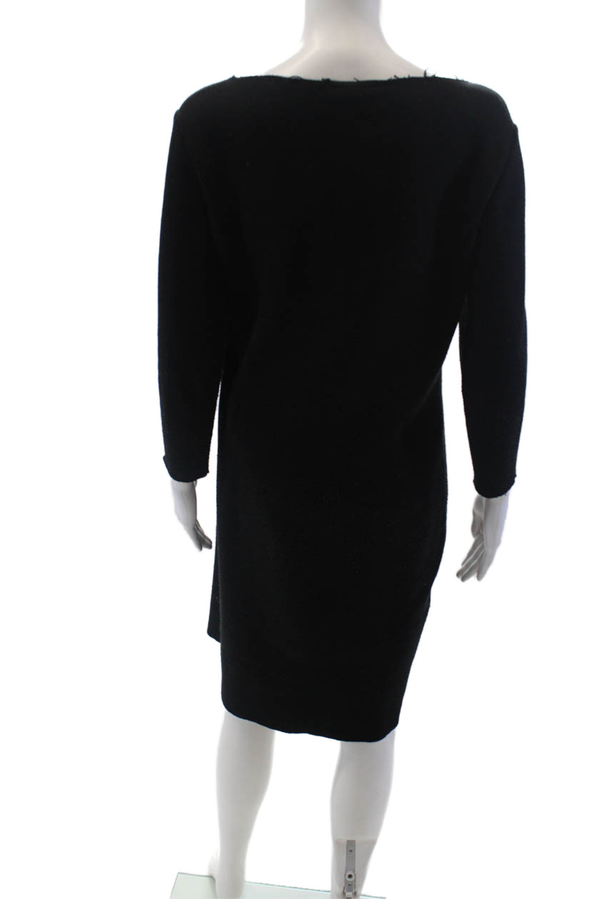 Lanvin Womens Long Sleeves Knee Length Sweater Dress Black Wool Size EUR 40