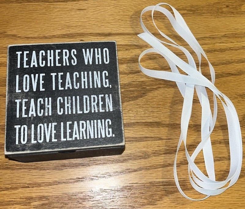 Primitives By Kathy, Teacher Black & White (Chalkboard) Trinket Box w/ Ribbon BN