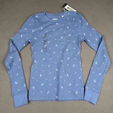 Alpine Design Shirt Womens XS Blue AD Peak LS Waffle Print Organic Thermal Top