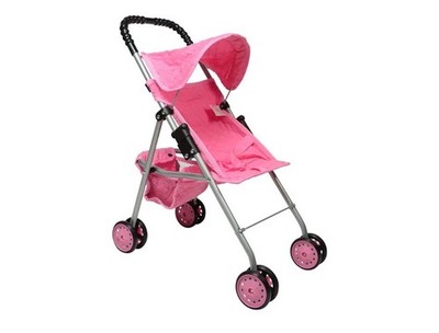 My First Doll Stroller with Basket, Foldable Doll Stroller (Pink Quilted)