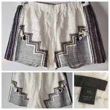 J Crew Collection White linen shorts with black embroidery and tassels Size XS