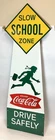 New ListingLarge VTG. Porcelain Double Sided Coca-Cola Drive Safely Slow School Zone Sign
