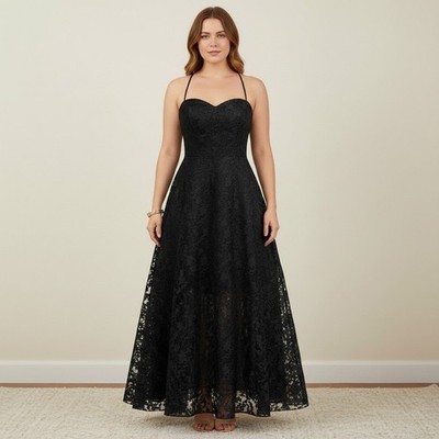 Plus Size Große Größen Maxikleid A-Linie Kleid Volant Spitze Ärmellos 44-52
