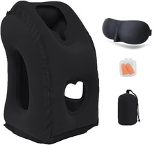 Inflatable Travel Neck Pillow Airplane Head Lumbar Support Eye Mask