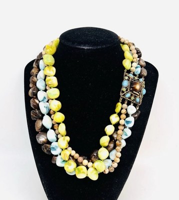 CINER Chunky 4 Strand MOP & Gemstone Beaded Necklace Signed Vintage Jewelry