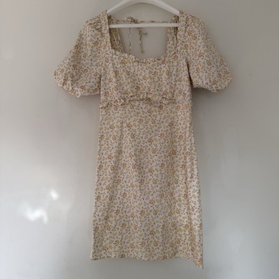 Topshop Minikleid Puffärmel Creme Ditsy Blumen Cottagecore Größe 10