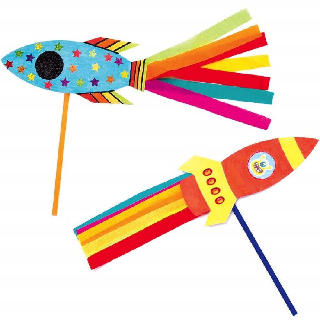 Baker Ross AX180 Rocket Wand Kits - Pack of 8, Card Templates, mehrfarbig