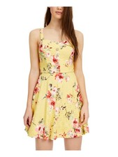 BCX DRESS Womens Mini Dress Yellow Fitted Sleeveless Faux Buttons Juniors XXS