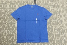 New Polo Ralph Lauren Men's V-Neck Tee T-Shirt - LARGE - Blue with Orange Logo