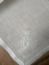 Antique Presentation Handkerchief, Count's Crown, Hand Embroidered Monogram VGC