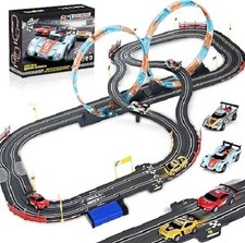 Slot Car Race Track Sets with 4 Slot Cars, 2 in 1 Electric Race Cars Track,Du...