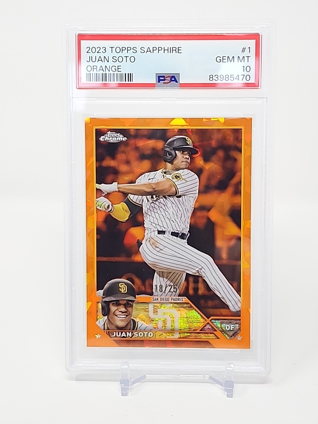 2024 Topps Chrome Sapphire Juan Soto Orange #1 18/25 PSA 10