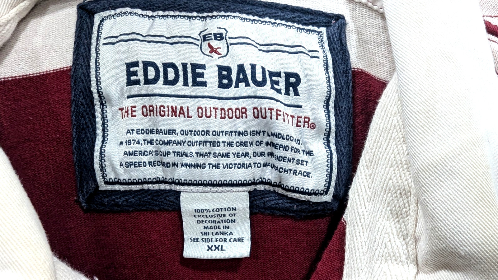 Vtg EDDIE BAUER Polo Shirt XXL Red White Stripe RUGBY Heavyweight Y2k Read * image 9